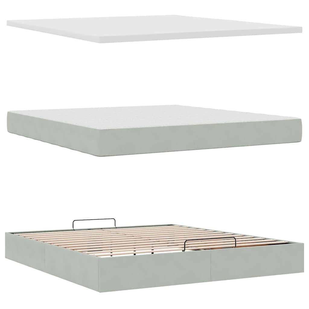 Ottoman-Bett Mit Matratzen & Leds Samt Hellgrau