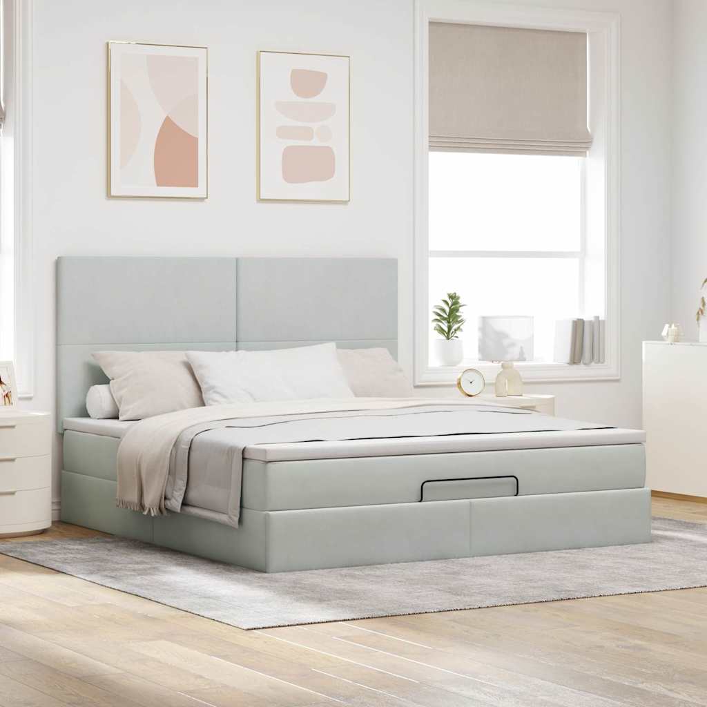 Ottoman-Bett Mit Matratzen & Leds Samt Hellgrau