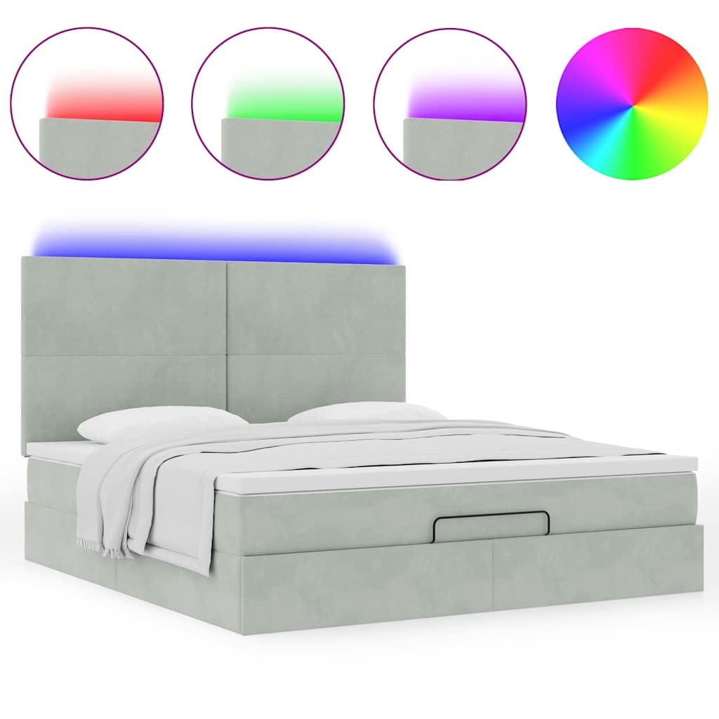 Ottoman-Bett Mit Matratzen & Leds Samt Hellgrau