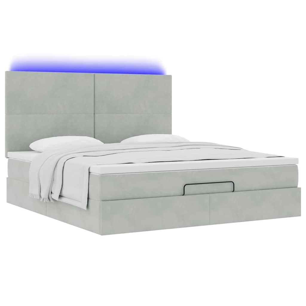 Ottoman-Bett Mit Matratzen & Leds Samt Hellgrau