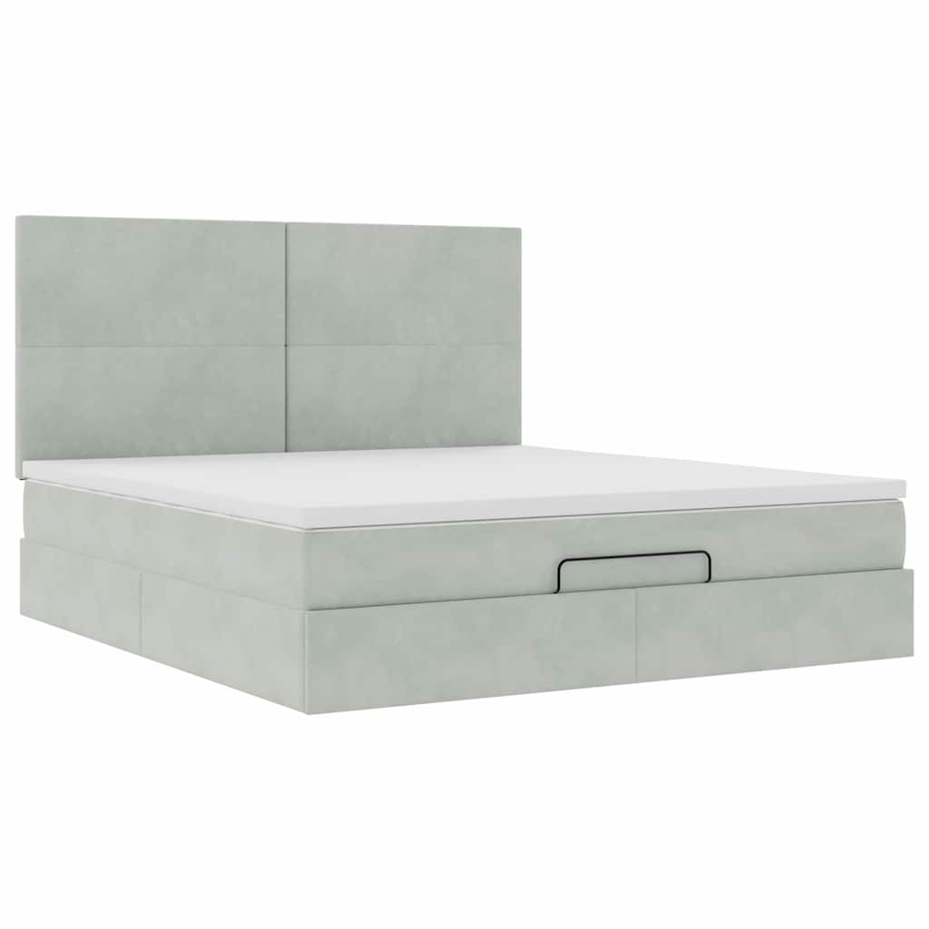 Ottoman-Bett Mit Matratzen & Leds Samt Hellgrau