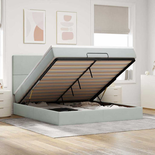 Ottoman-Bett Mit Matratzen & Leds Samt Hellgrau