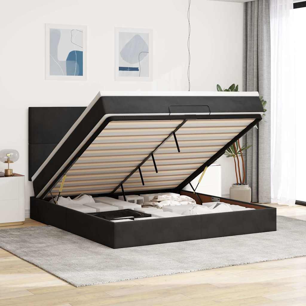 Ottoman-Bett Mit Matratzen & Leds Samt Schwarz