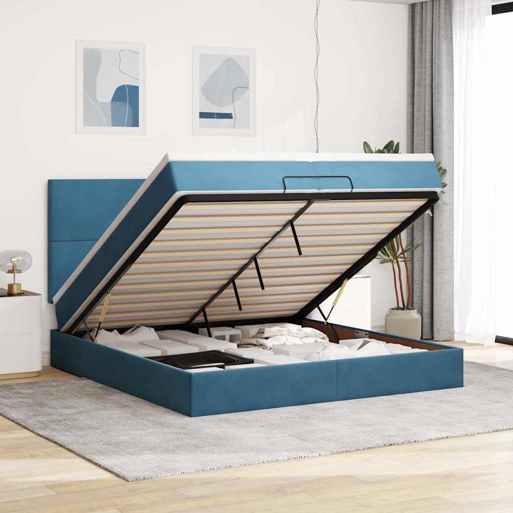 Ottoman-Bett Mit Matratzen & Leds Samt Dunkelblau