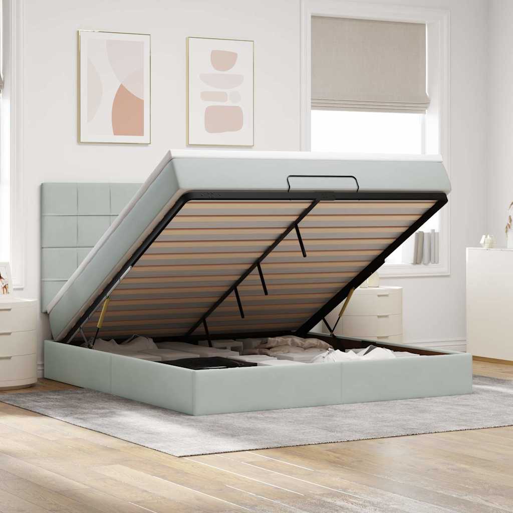 Ottoman-Bett Mit Matratzen & Leds Samt Hellgrau