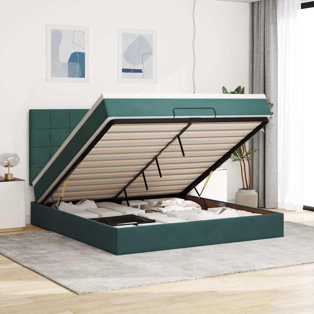 Ottoman-Bett Mit Matratzen & Leds Samt Dunkelgrün