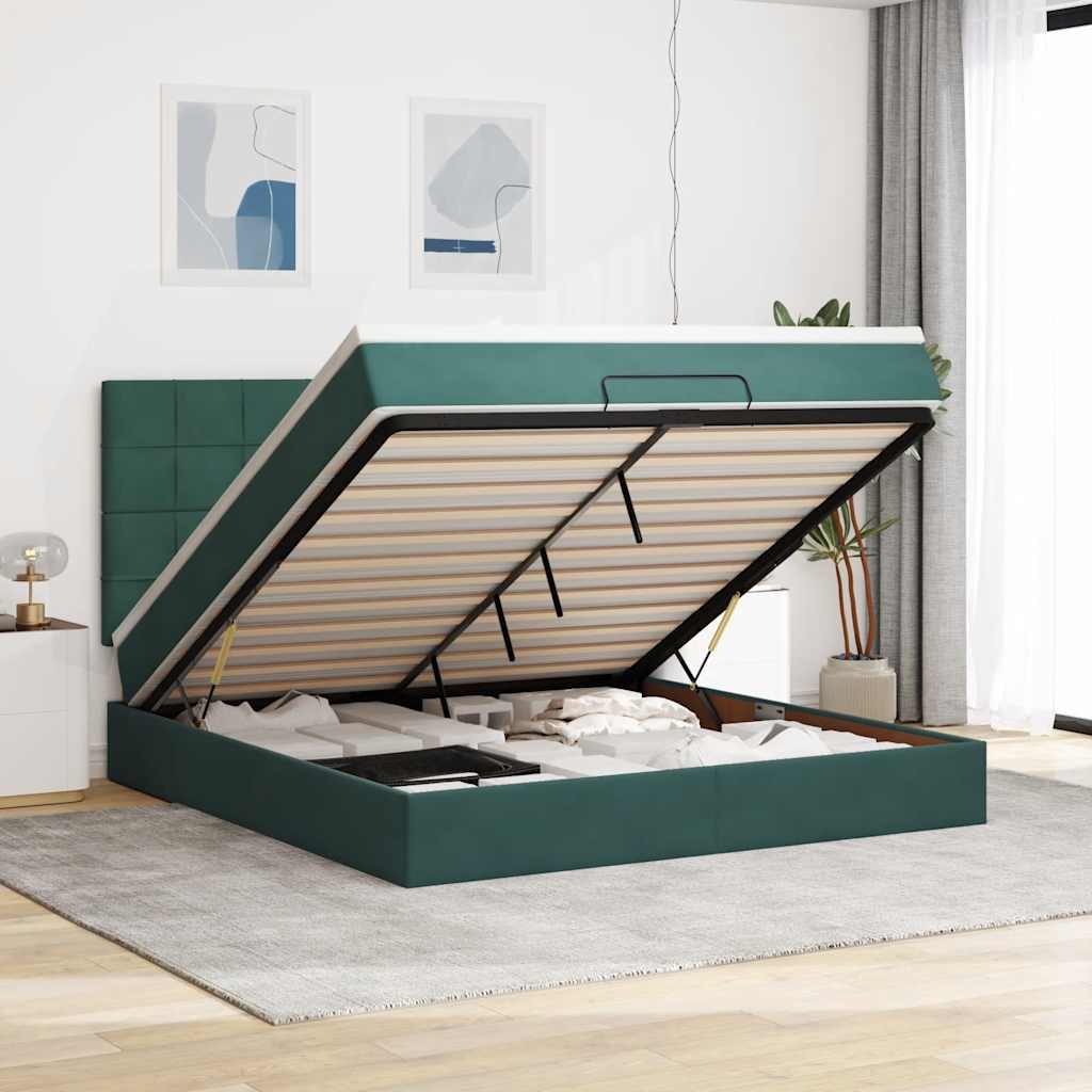 Ottoman-Bett Mit Matratzen & Leds Samt Dunkelgrün