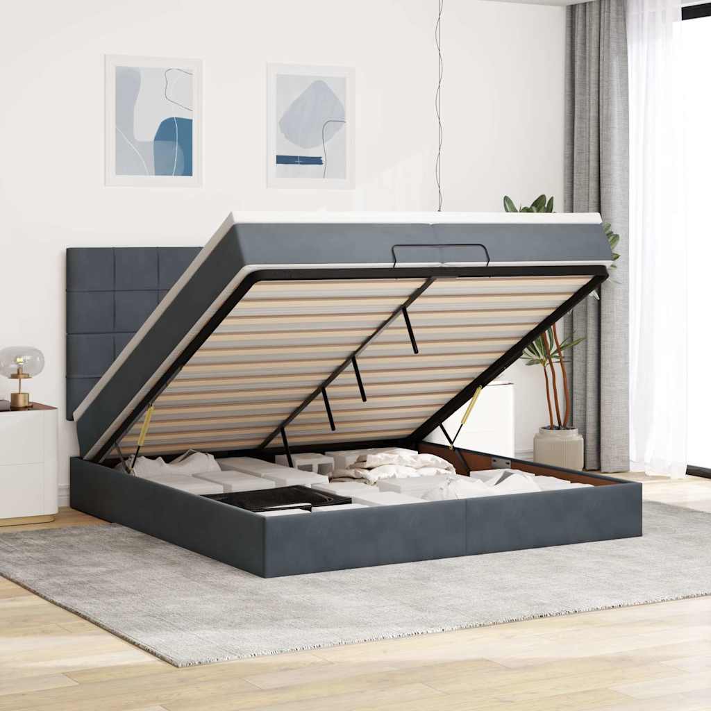 Ottoman-Bett Mit Matratzen & Leds Samt Dunkelgrau