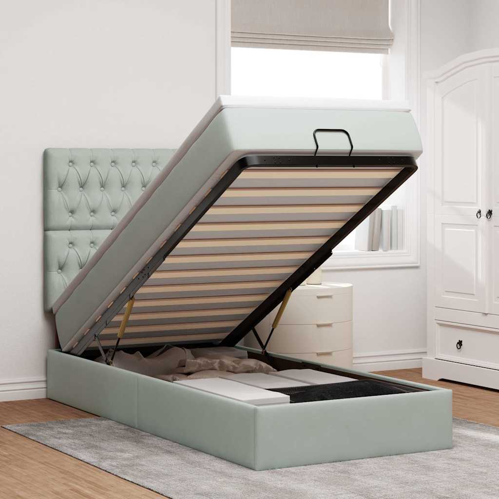 Ottoman-Bett Mit Matratzen & Leds Samt Hellgrau