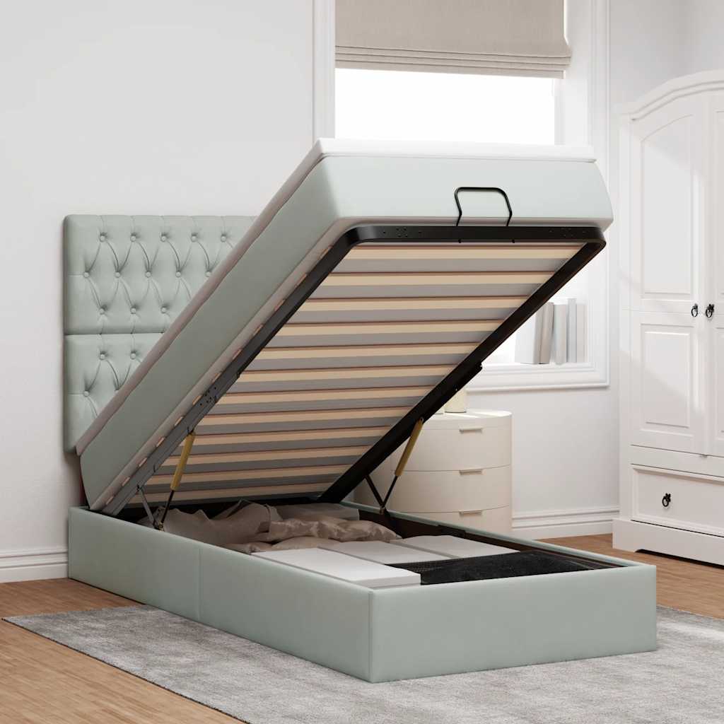 Ottoman-Bett Mit Matratzen & Leds Samt Hellgrau