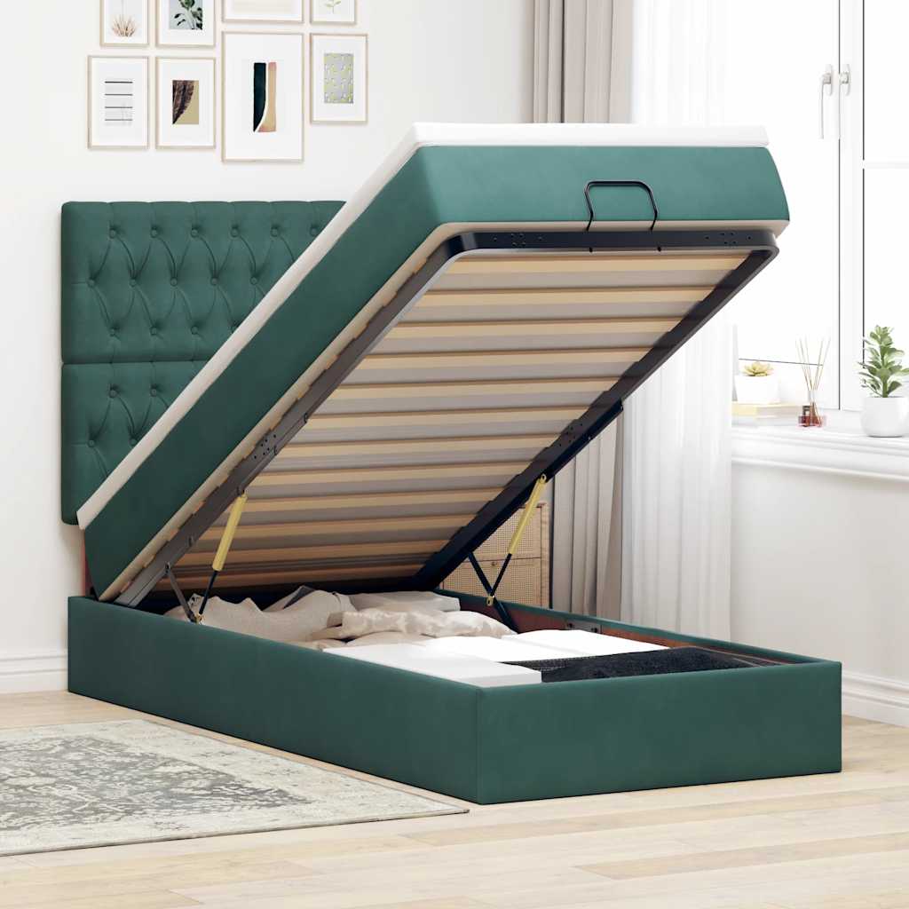 Ottoman-Bett Mit Matratzen & Leds Samt Dunkelgrün