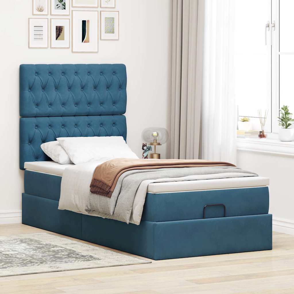 Ottoman-Bett Mit Matratzen & Leds Samt Dunkelblau