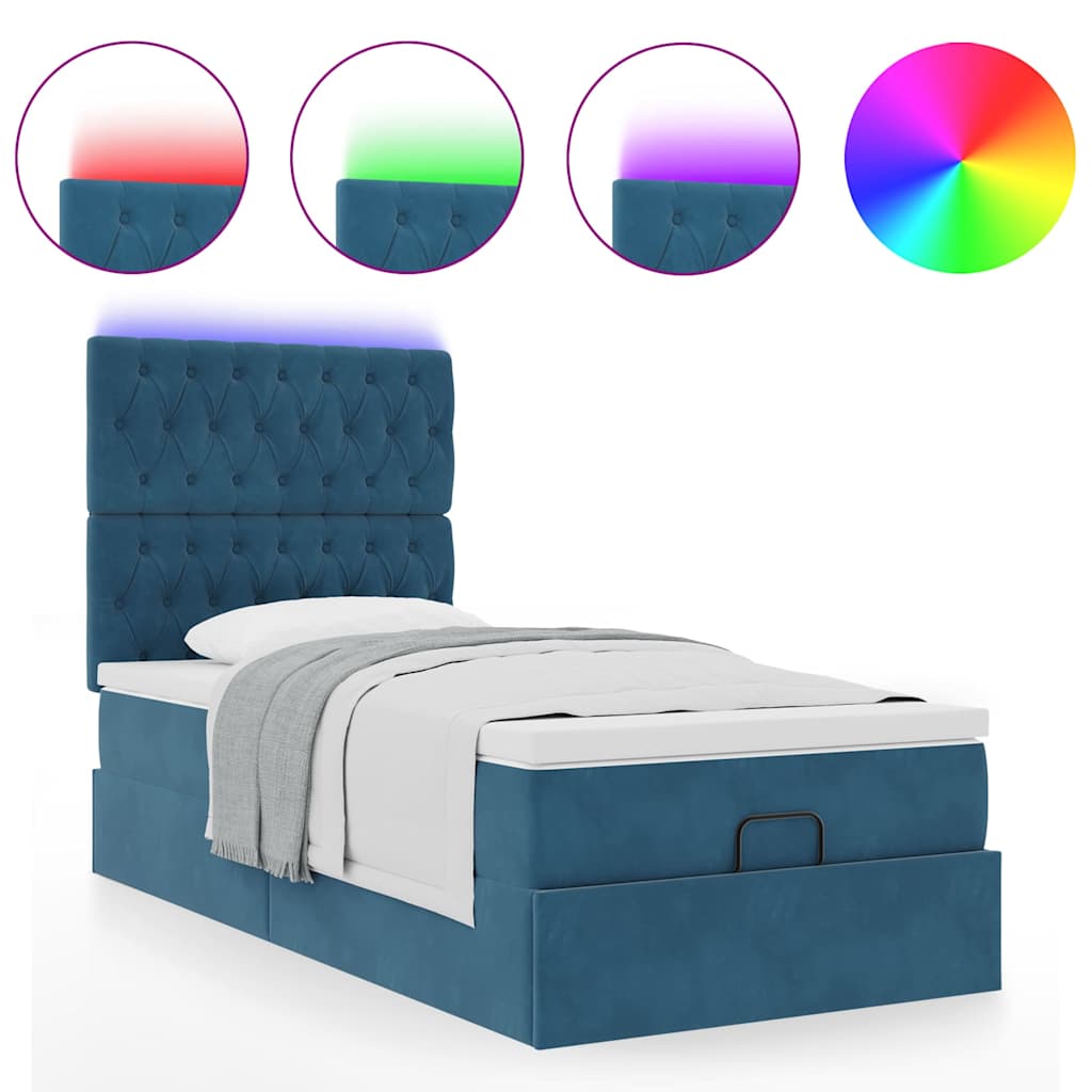 Ottoman-Bett Mit Matratzen & Leds Samt Dunkelblau