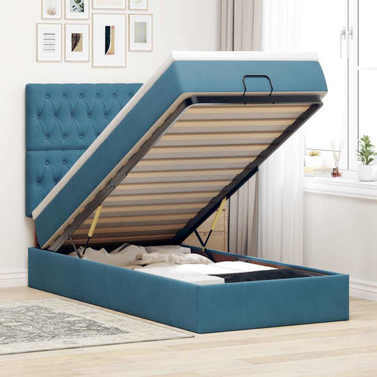 Ottoman-Bett Mit Matratzen & Leds Samt Dunkelblau