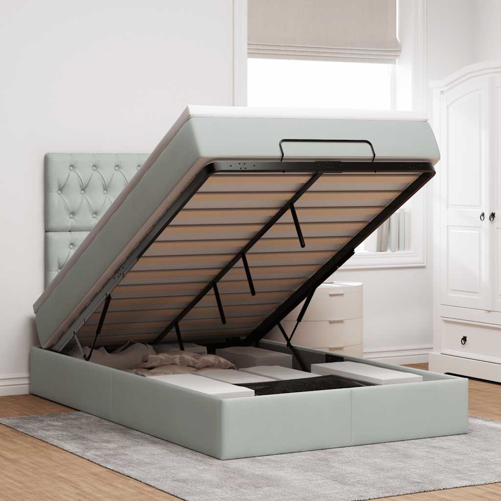 Ottoman-Bett Mit Matratzen & Leds Samt Hellgrau