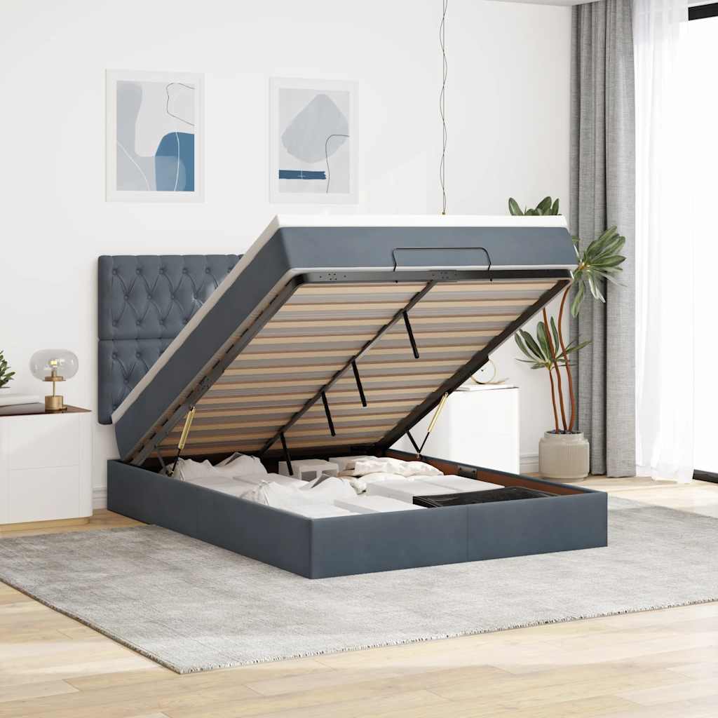 Ottoman-Bett Mit Matratzen & Leds Samt Dunkelgrau
