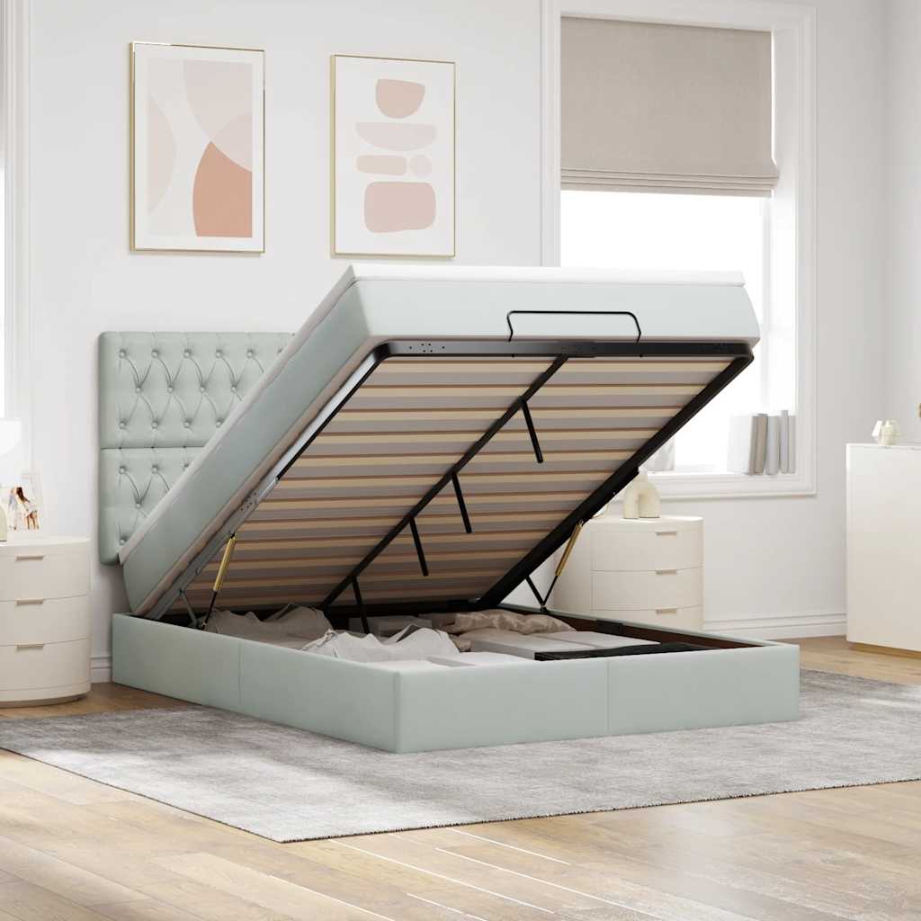 Ottoman-Bett Mit Matratzen & Leds Samt Hellgrau