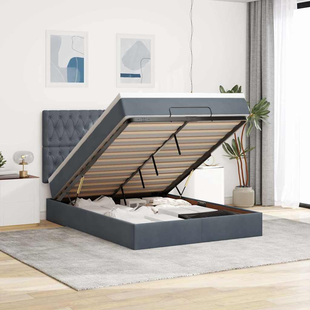 Ottoman-Bett Mit Matratzen & Leds Samt Dunkelgrau