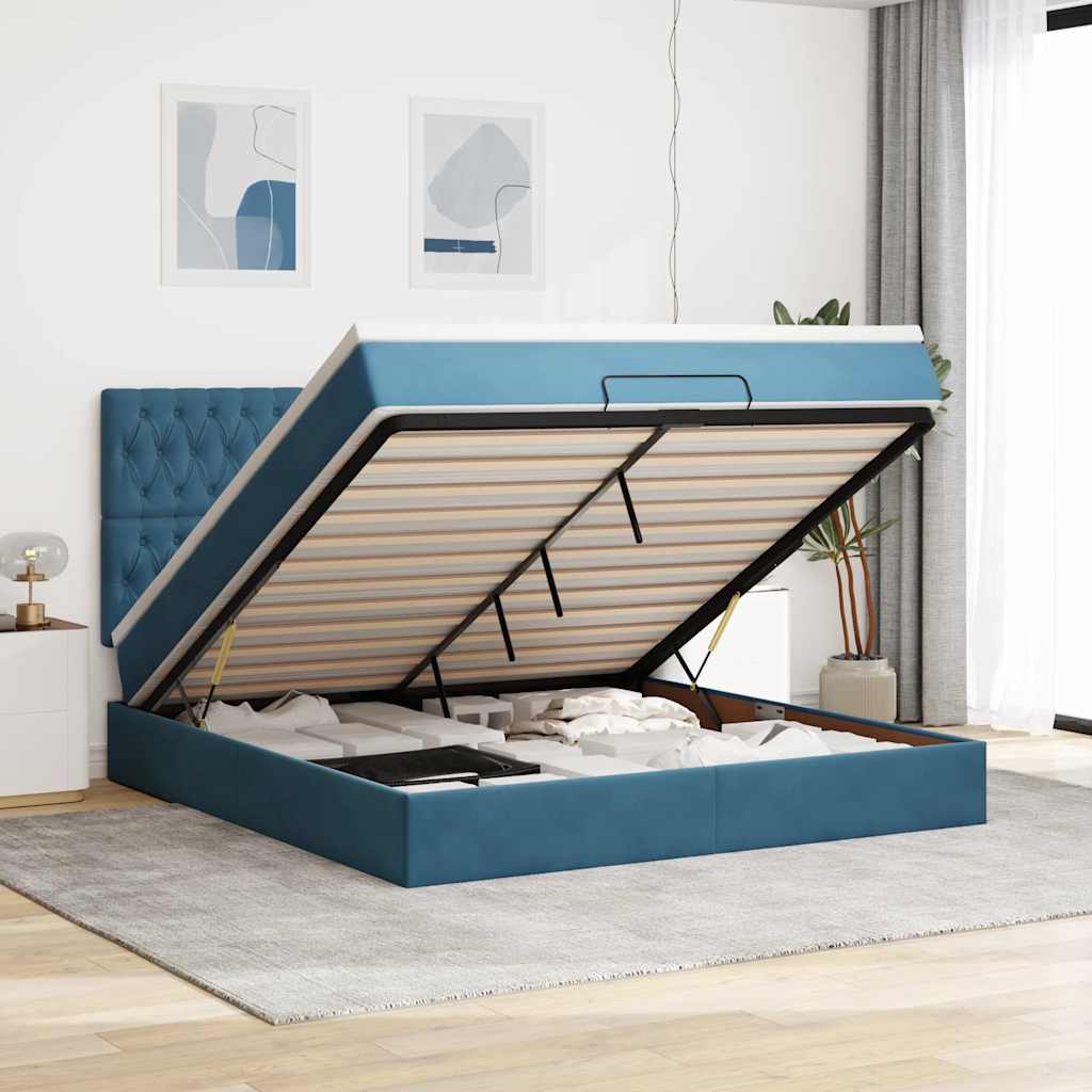 Ottoman-Bett Mit Matratzen & Leds Samt Dunkelblau