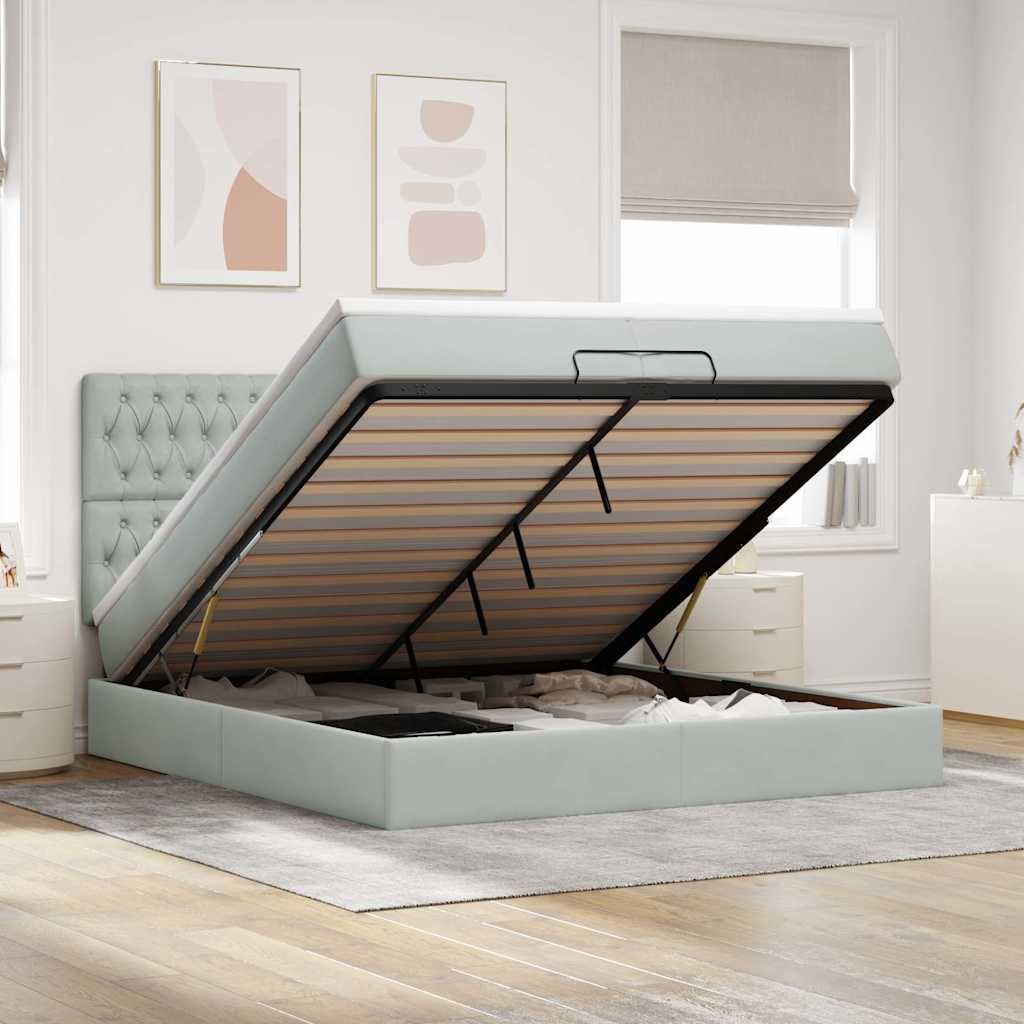 Ottoman-Bett Mit Matratzen & Leds Samt Hellgrau