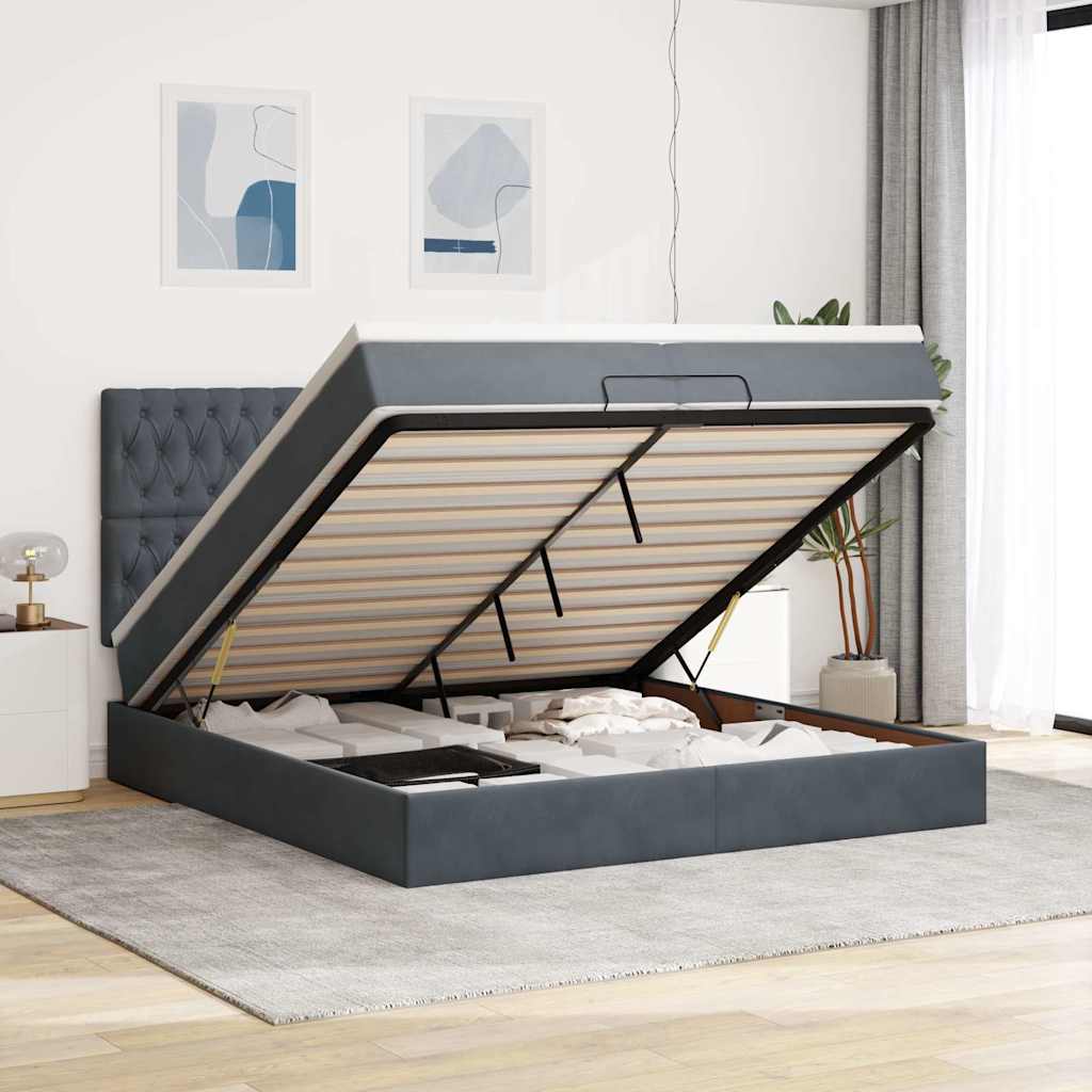 Ottoman-Bett Mit Matratzen & Leds Samt Dunkelgrau