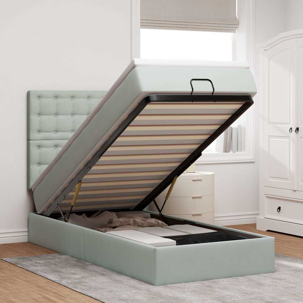 Ottoman-Bett Mit Matratzen & Leds Samt Hellgrau