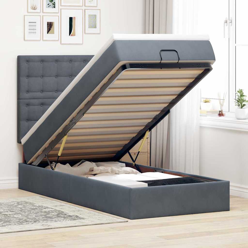 Ottoman-Bett Mit Matratzen & Leds Samt Dunkelgrau