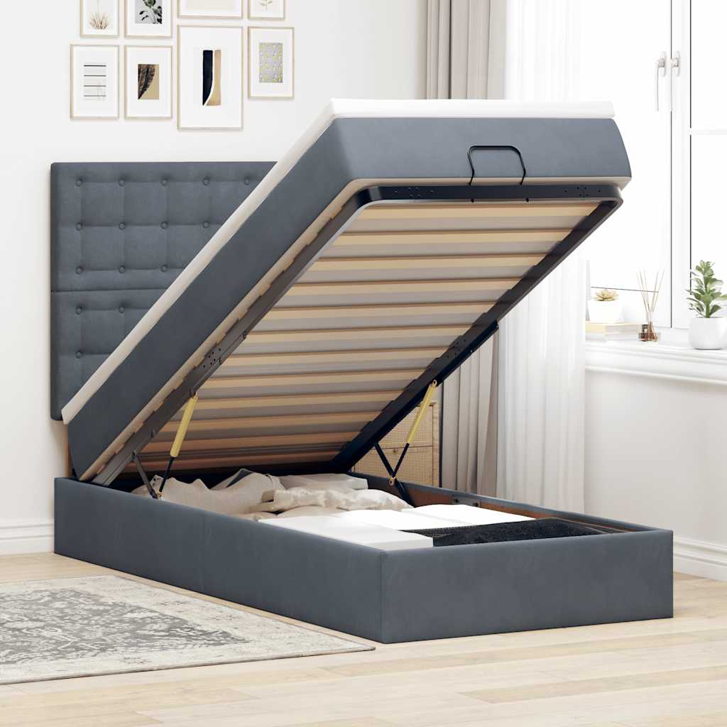 Ottoman-Bett Mit Matratzen & Leds Samt Dunkelgrau