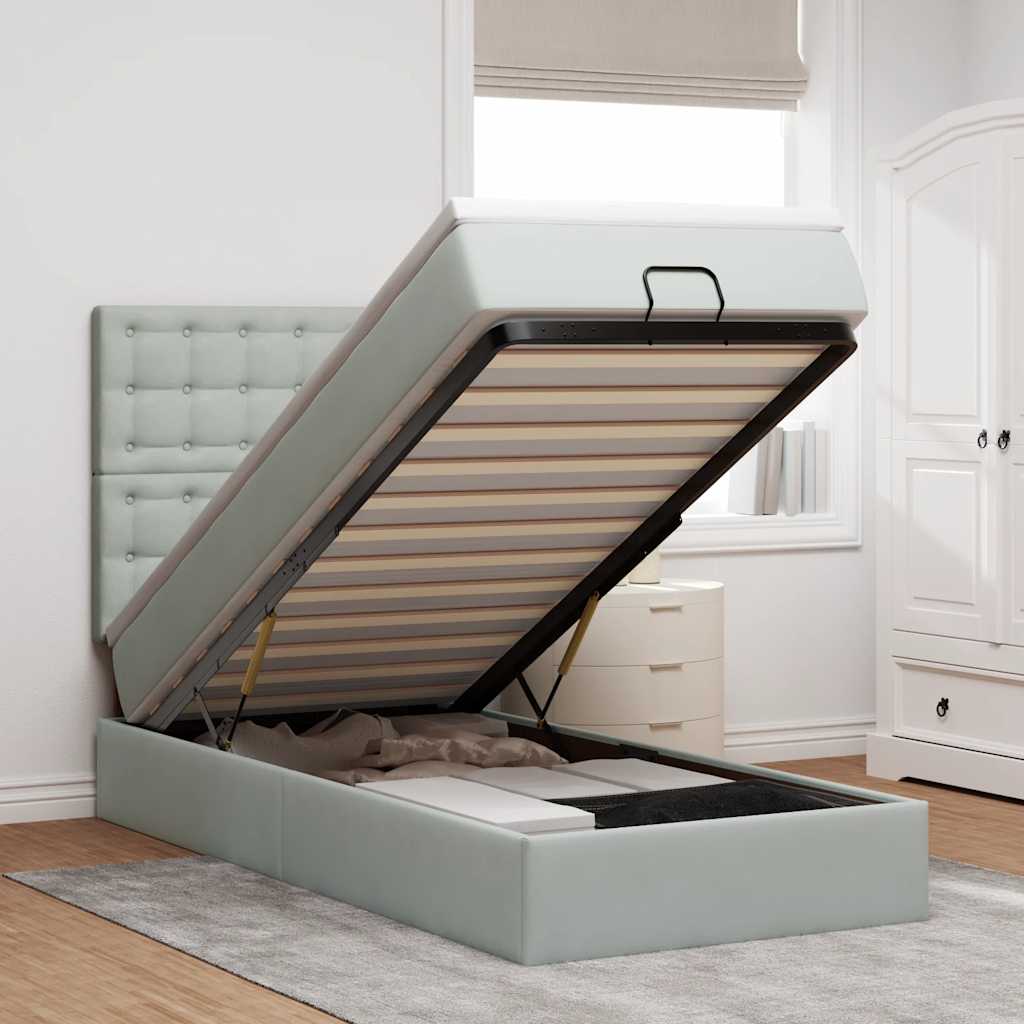 Ottoman-Bett Mit Matratzen & Leds Samt Hellgrau