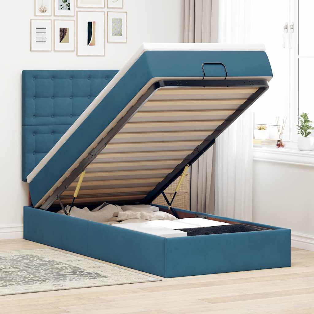 Ottoman-Bett Mit Matratzen & Leds Samt Dunkelblau