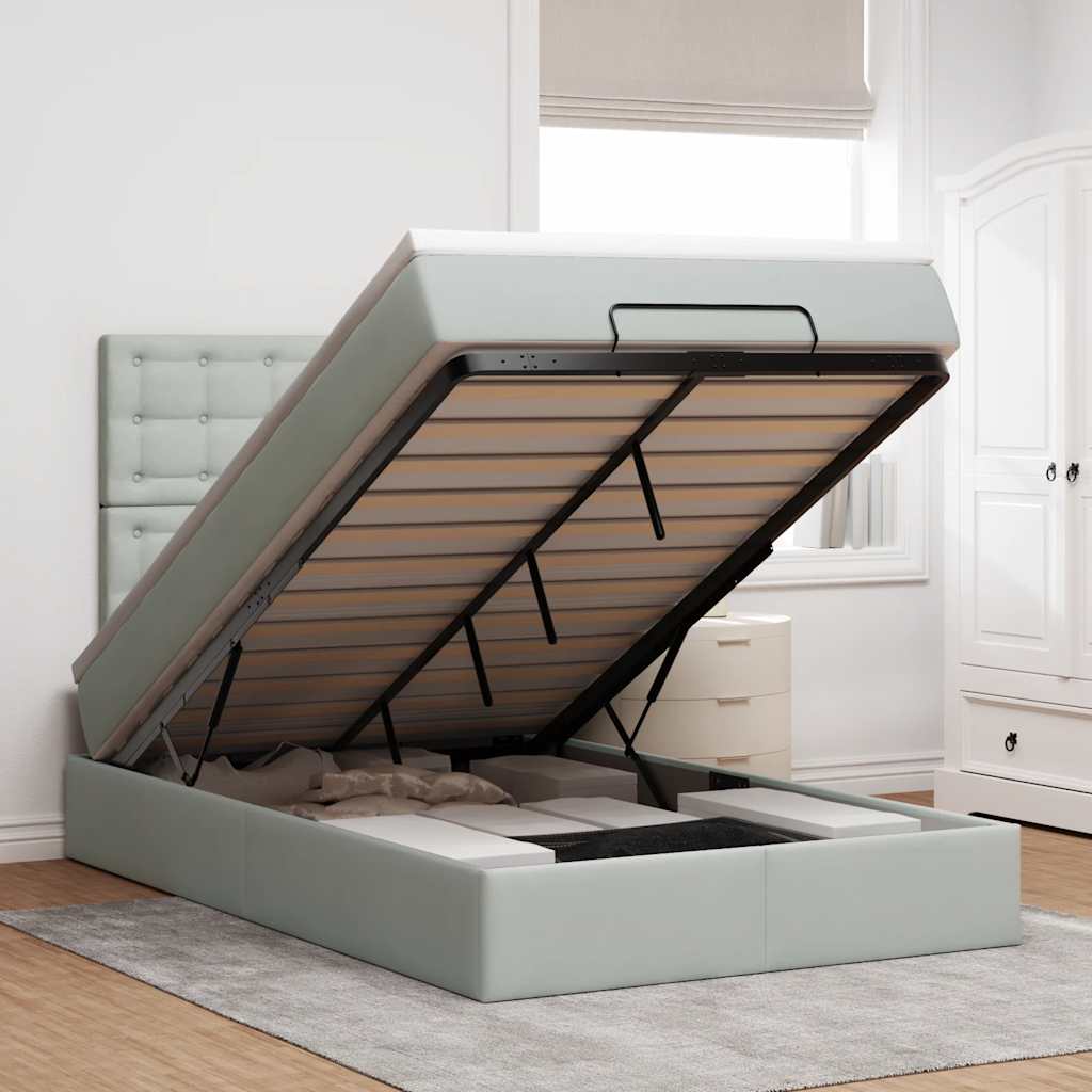 Ottoman-Bett Mit Matratzen & Leds Samt Hellgrau