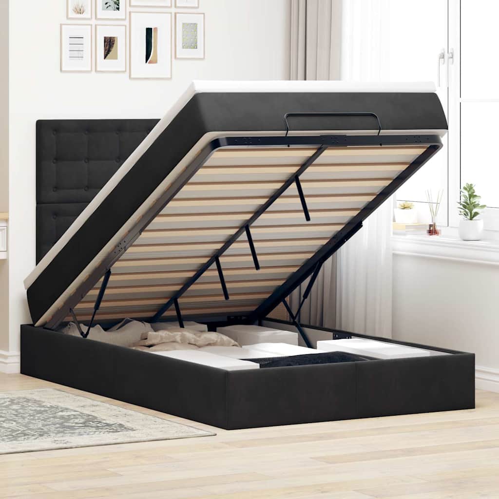 Ottoman-Bett Mit Matratzen & Leds Samt Schwarz