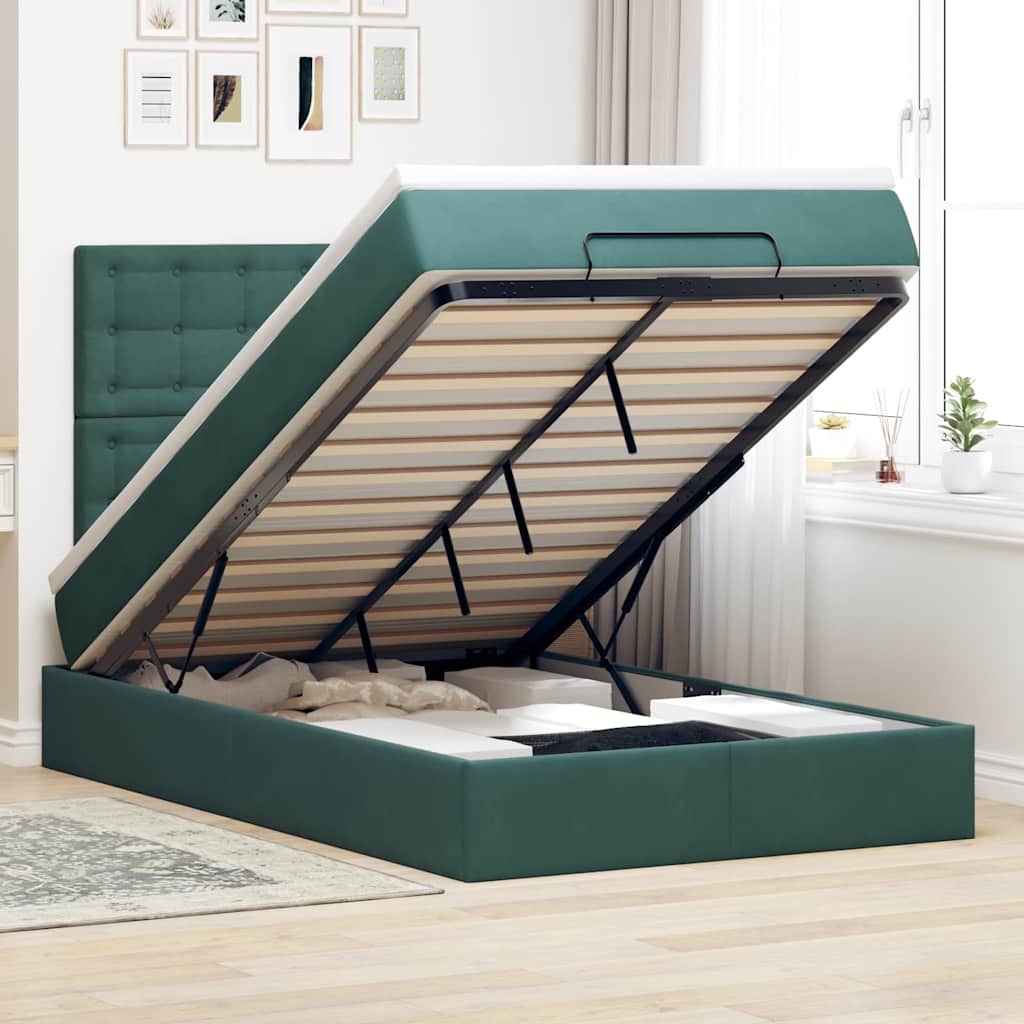 Ottoman-Bett Mit Matratzen & Leds Samt Dunkelgrün