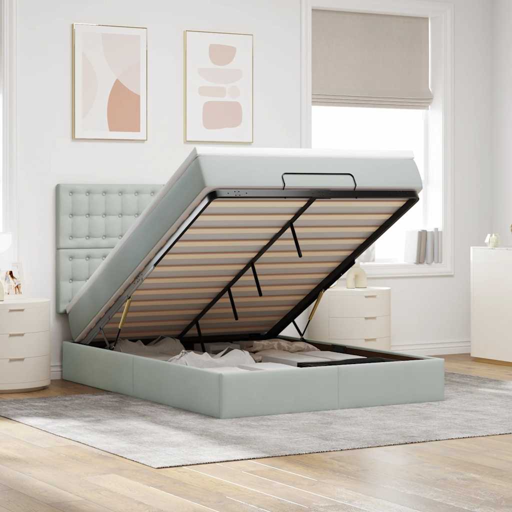 Ottoman-Bett Mit Matratzen & Leds Samt Hellgrau