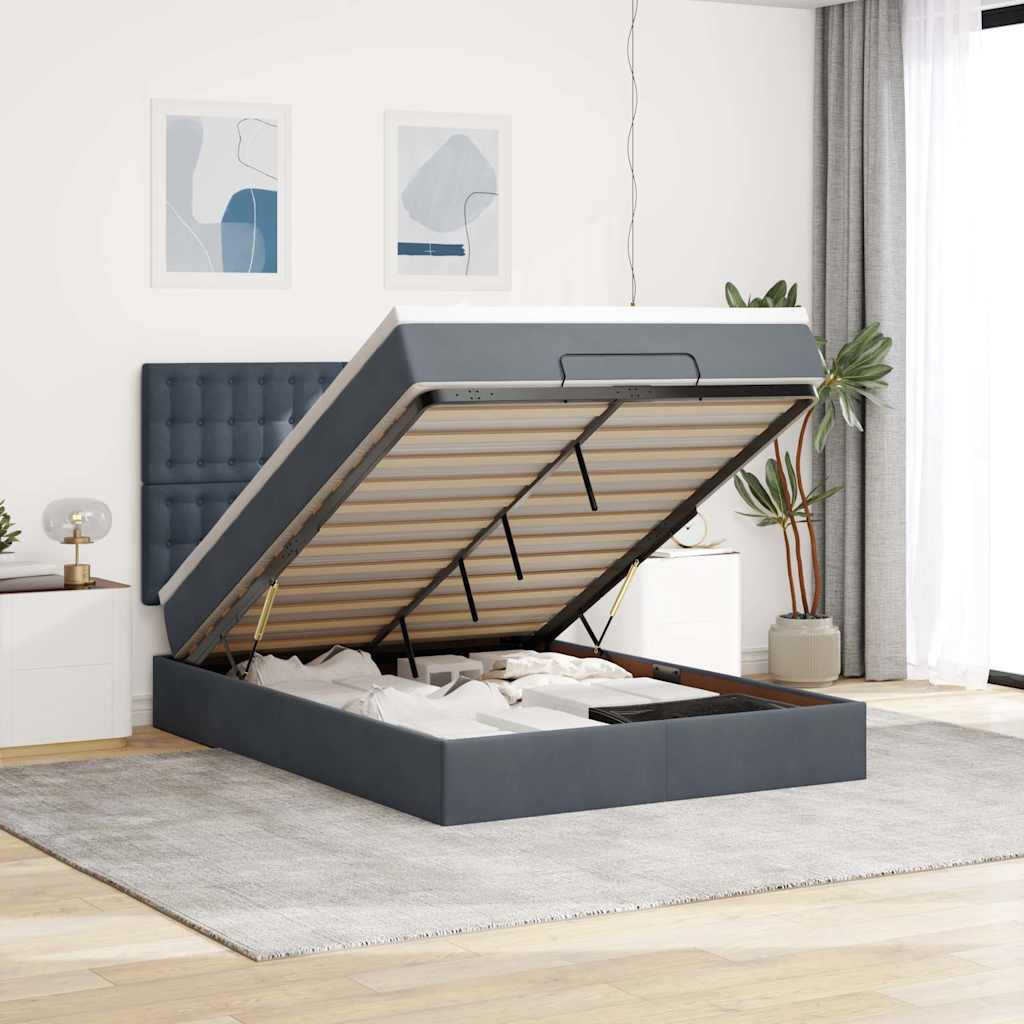 Ottoman-Bett Mit Matratzen & Leds Samt Dunkelgrau