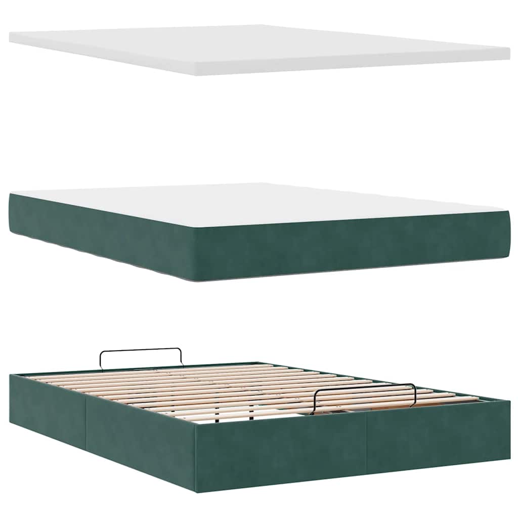 Ottoman-Bett Mit Matratzen & Leds Samt Dunkelgrün