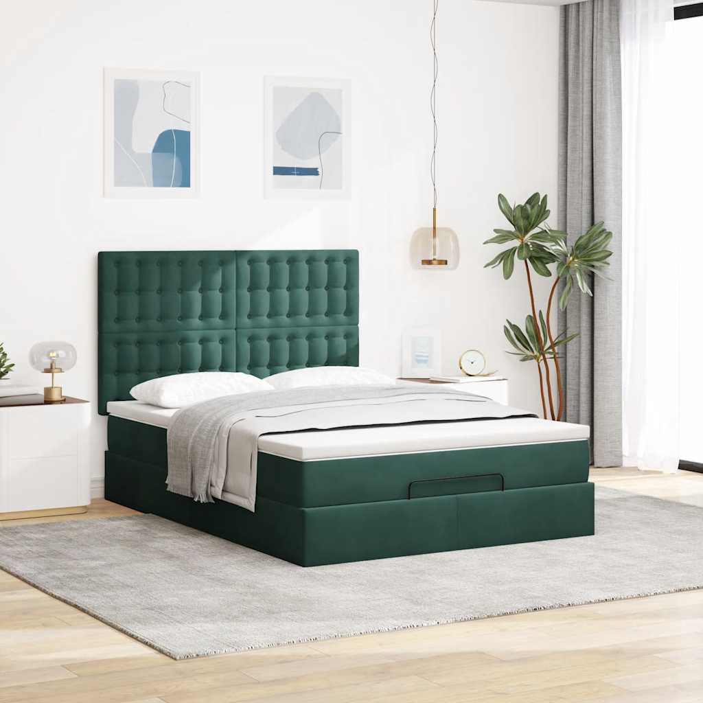 Ottoman-Bett Mit Matratzen & Leds Samt Dunkelgrün