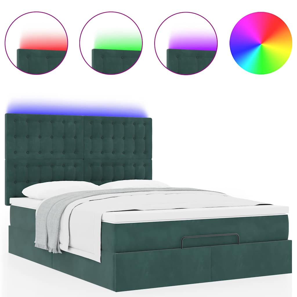 Ottoman-Bett Mit Matratzen & Leds Samt Dunkelgrün