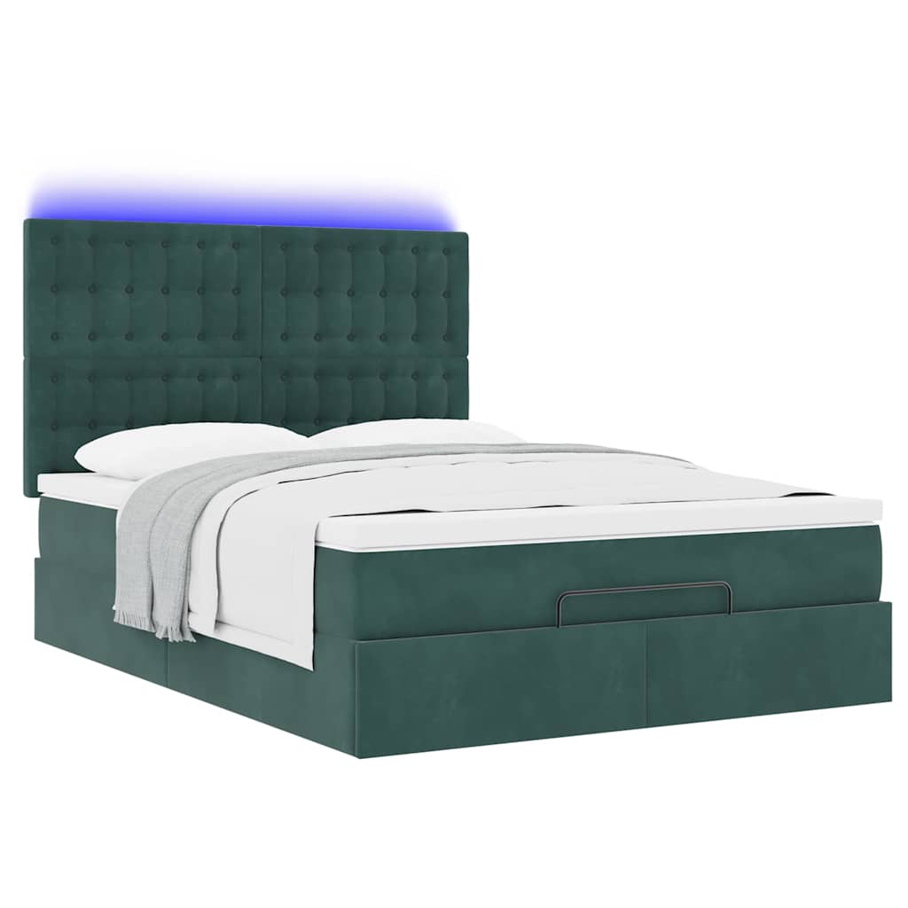 Ottoman-Bett Mit Matratzen & Leds Samt Dunkelgrün