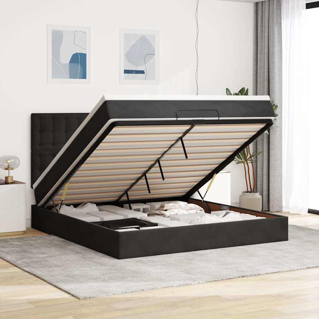 Ottoman-Bett Mit Matratzen & Leds Samt Schwarz