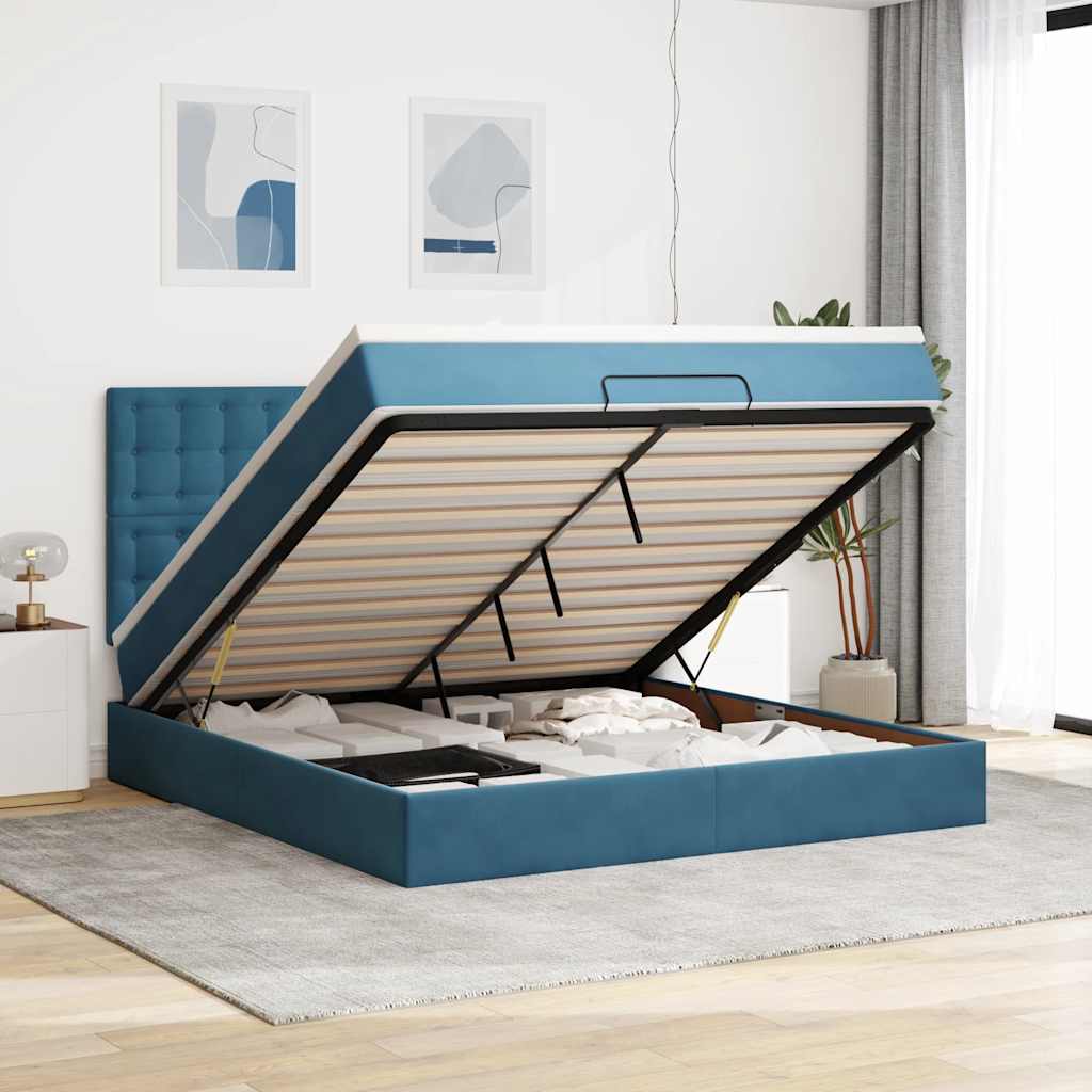Ottoman-Bett Mit Matratzen & Leds Samt Dunkelblau