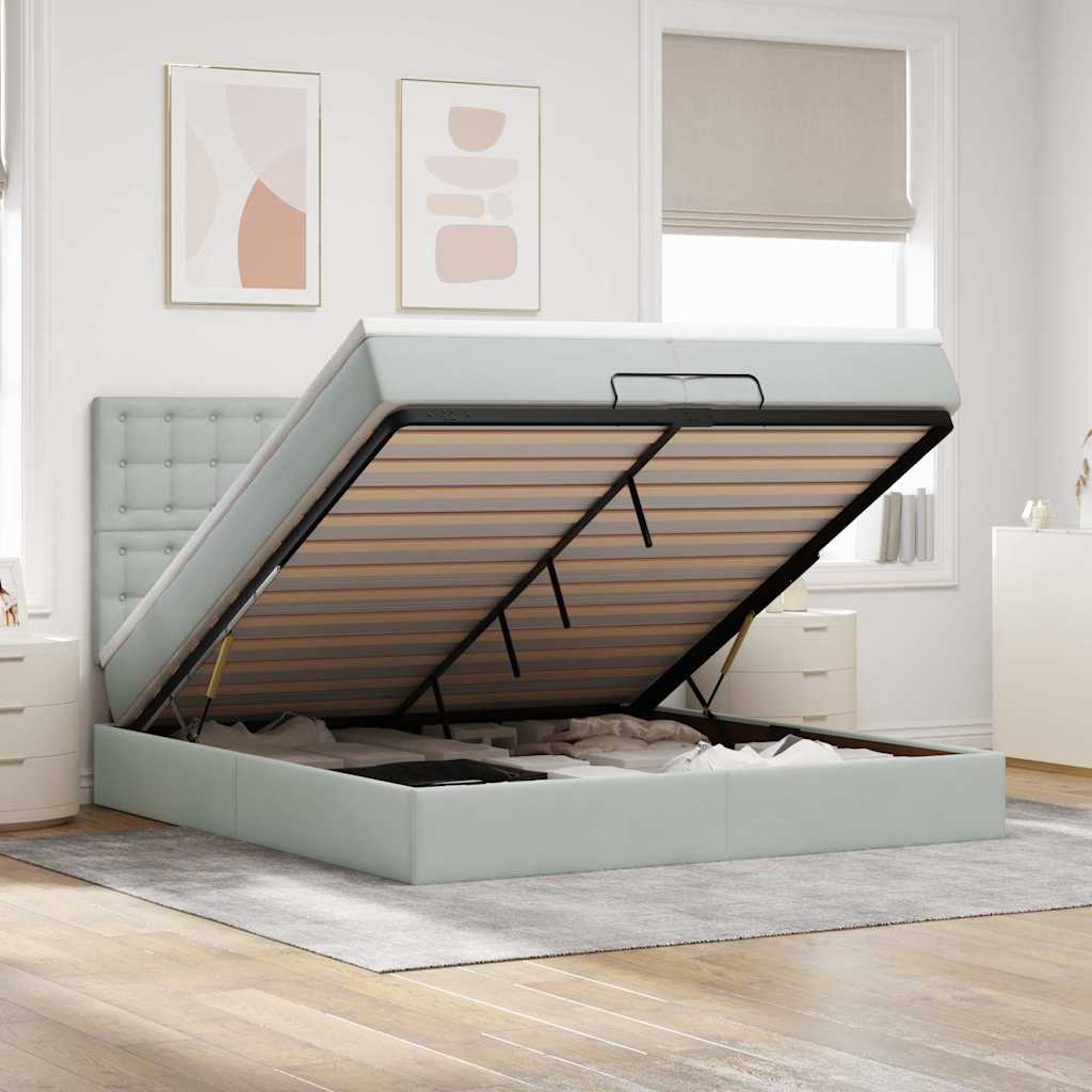 Ottoman-Bett Mit Matratzen & Leds Samt Hellgrau