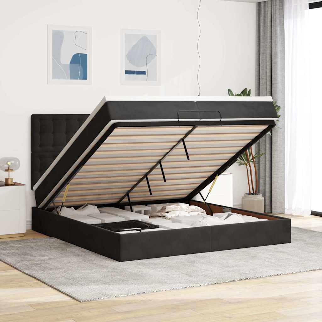 Ottoman-Bett Mit Matratzen & Leds Samt Schwarz