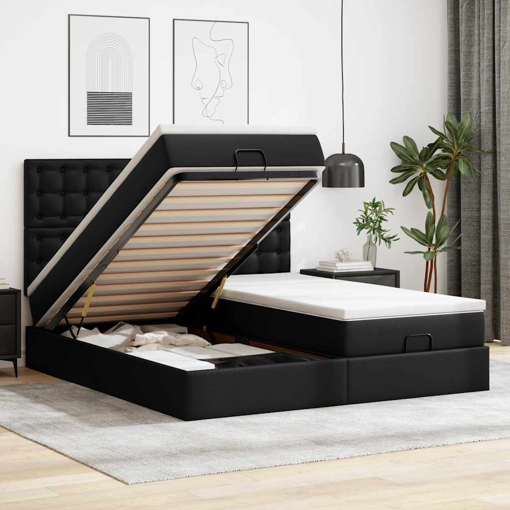 Ottoman-Bett Mit Matratzen & Leds Rein 180X200Cm Kunstleder