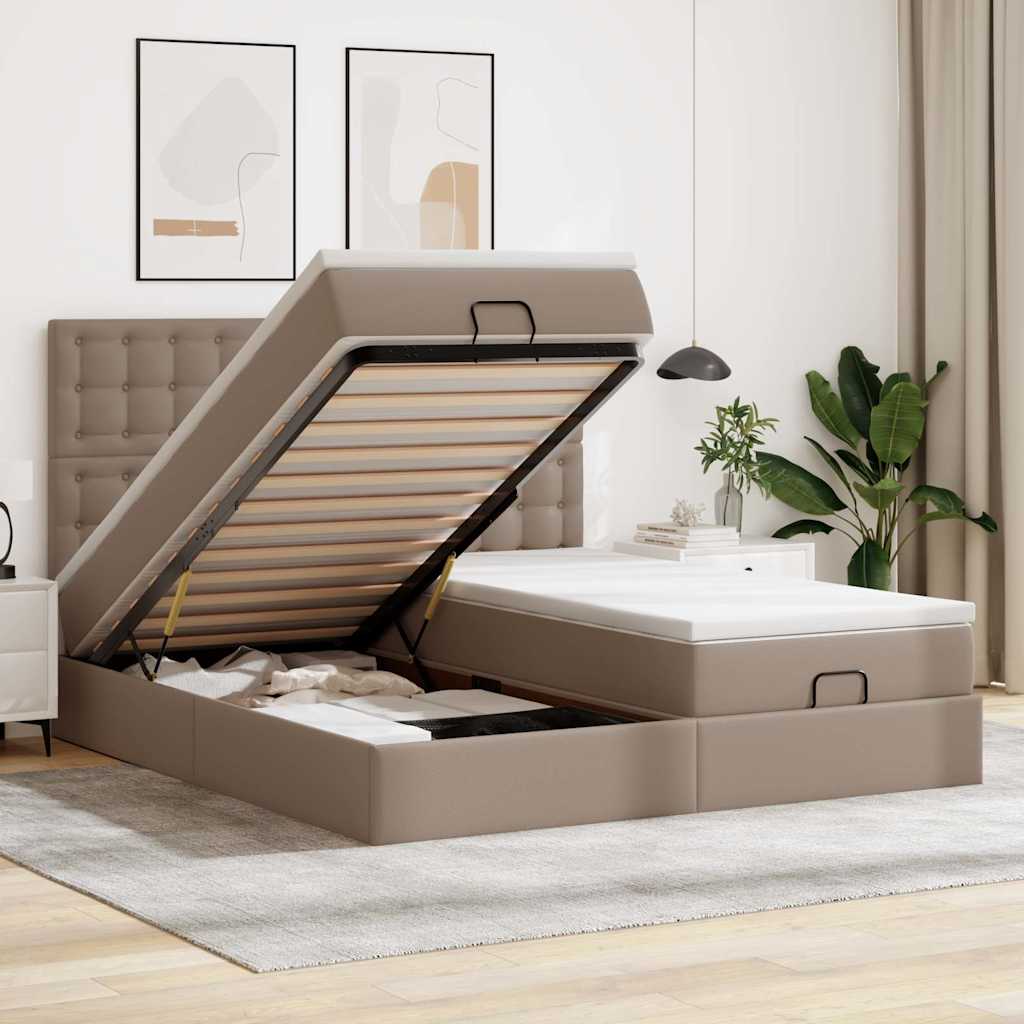 Ottoman-Bett Mit Matratzen & Leds Rein 180X200Cm Kunstleder