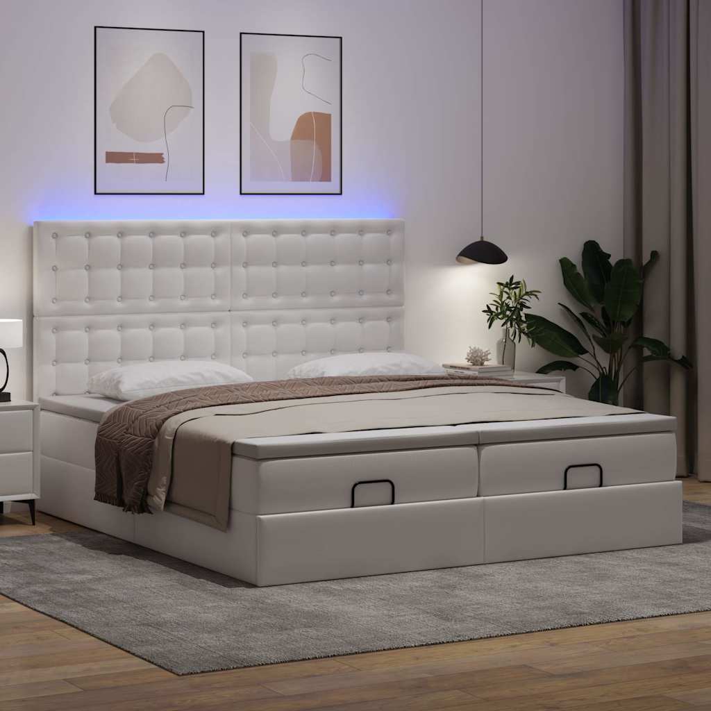 Ottoman-Bett Mit Matratzen & Leds Rein 180X200Cm Kunstleder