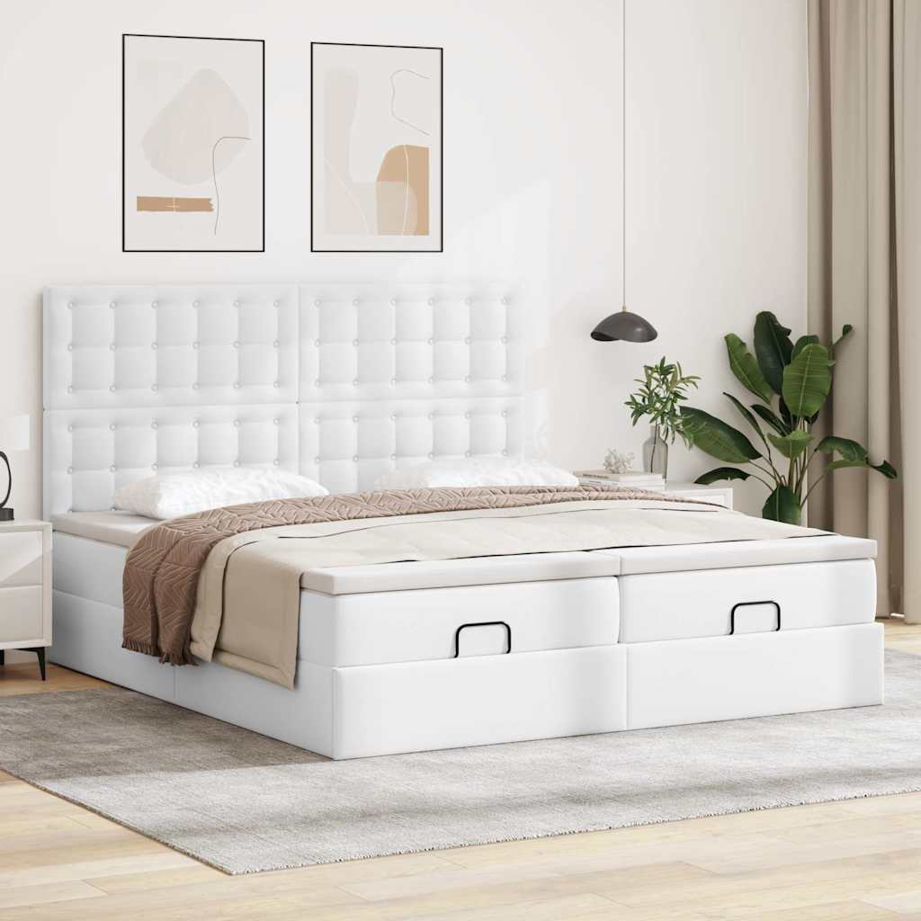 Ottoman-Bett Mit Matratzen & Leds Rein 180X200Cm Kunstleder