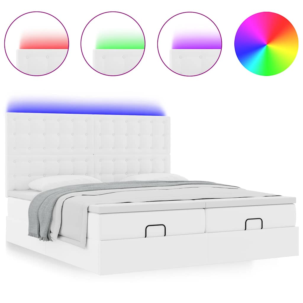 Ottoman-Bett Mit Matratzen & Leds Rein 180X200Cm Kunstleder