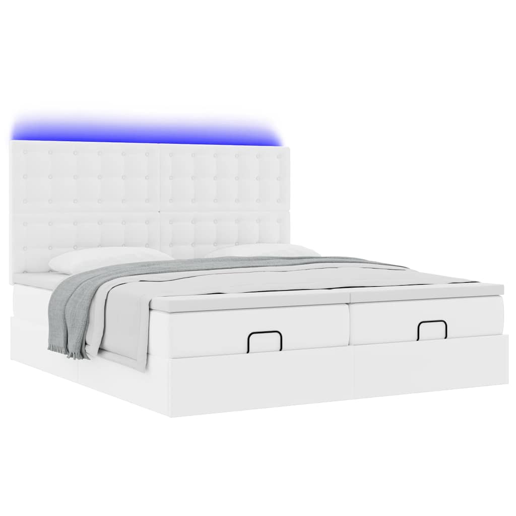 Ottoman-Bett Mit Matratzen & Leds Rein 180X200Cm Kunstleder