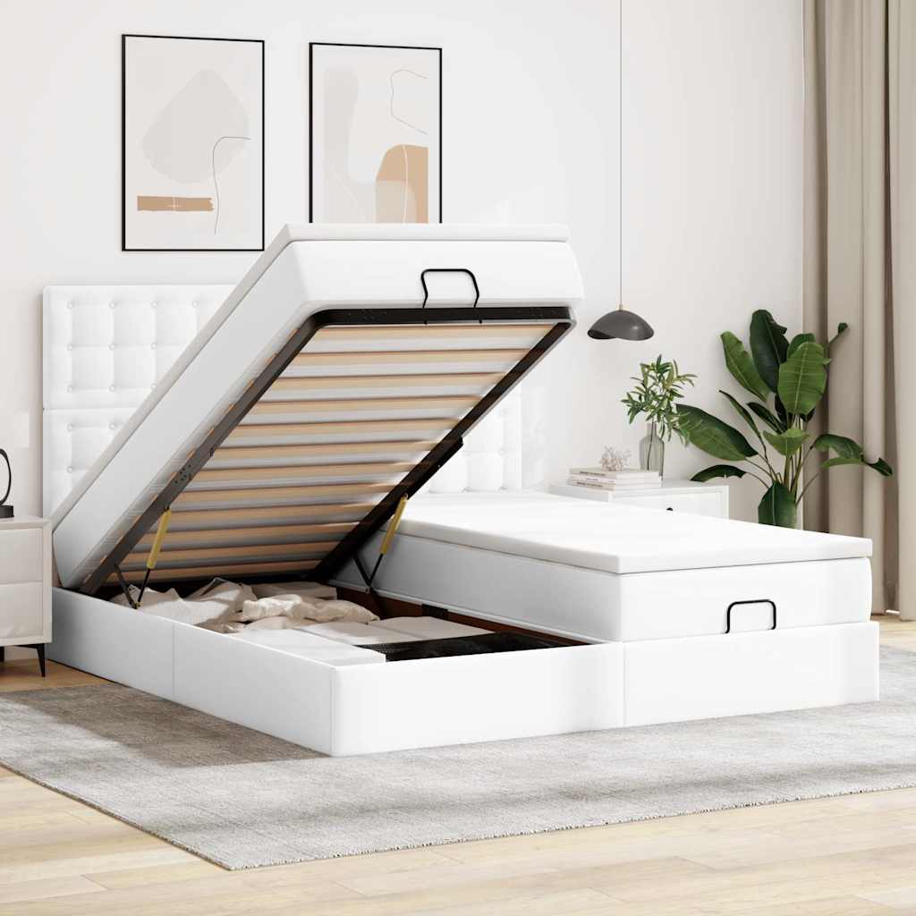 Ottoman-Bett Mit Matratzen & Leds Rein 180X200Cm Kunstleder